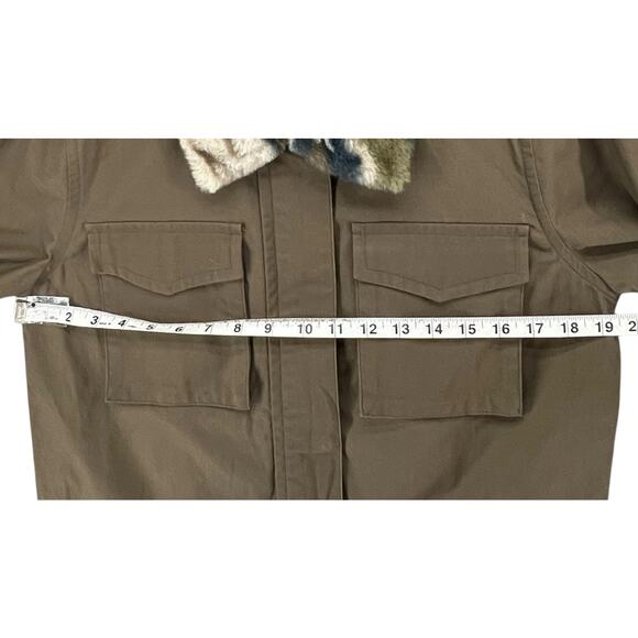 Mystree Jacket Womens S Green Brown Faux Fur Camo Zip Snap Coat Utility Military - Picture 6 of 13